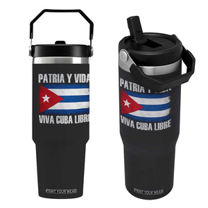 Patria y Vida Cuba Libre Flip Straw Tumbler Freedom Patriotic Cuban Flag TS11 One Size: 30 oz Black Print Your Wear
