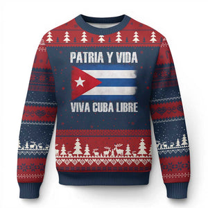 Patria y Vida Cuba Libre Ugly Christmas Sweater Freedom Patriotic Cuban Flag TS11 Navy Red Print Your Wear