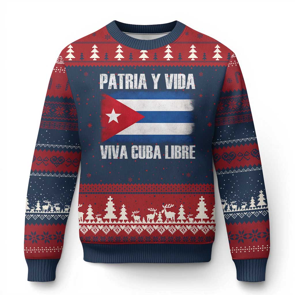 Patria y Vida Cuba Libre Ugly Christmas Sweater Freedom Patriotic Cuban Flag TS11 Navy Red Print Your Wear