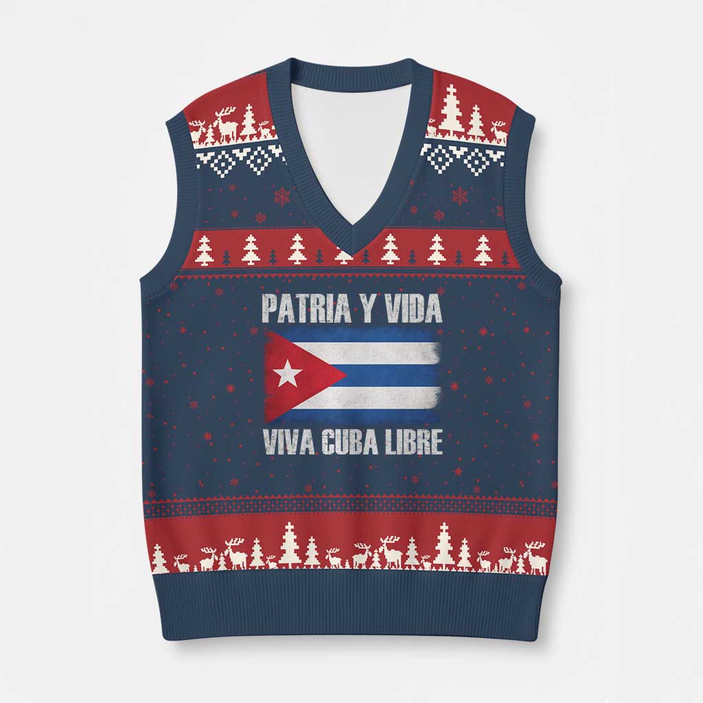 Patria y Vida Cuba Libre V-Neck Knit Sweater Vest Freedom Patriotic Cuban Flag TS11 Navy Red Print Your Wear