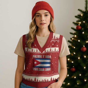 Patria y Vida Cuba Libre V-Neck Knit Sweater Vest Freedom Patriotic Cuban Flag TS11 Red Beige Print Your Wear