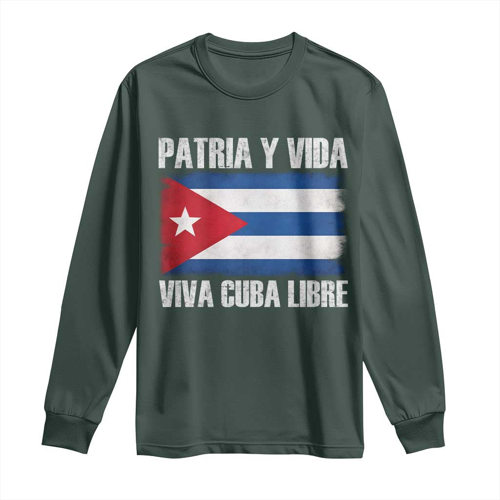 Patria y Vida Cuba Libre Long Sleeve Shirt Freedom Patriotic Cuban Flag TS11 Dark Forest Green Print Your Wear