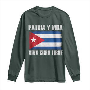 Patria y Vida Cuba Libre Long Sleeve Shirt Freedom Patriotic Cuban Flag TS11 Dark Forest Green Print Your Wear