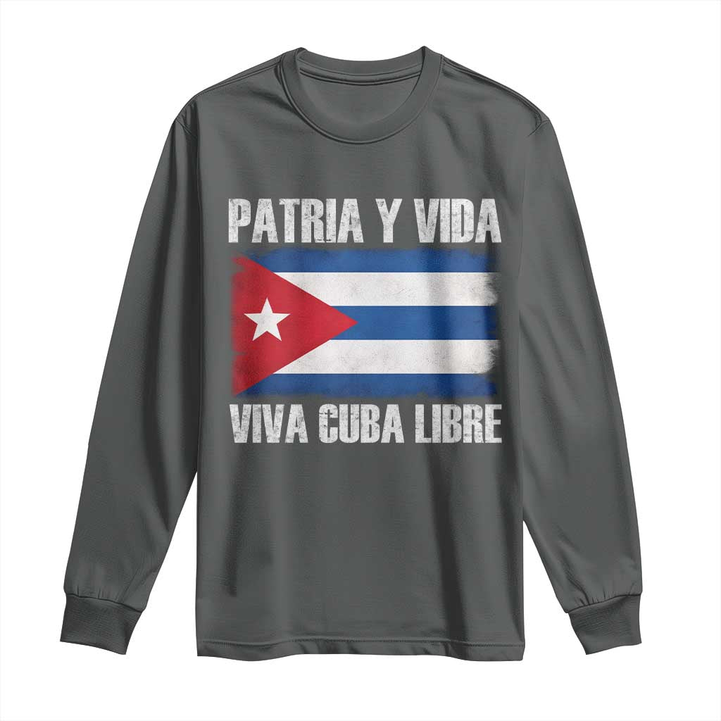 Patria y Vida Cuba Libre Long Sleeve Shirt Freedom Patriotic Cuban Flag TS11 Dark Heather Print Your Wear