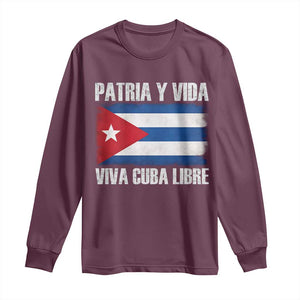 Patria y Vida Cuba Libre Long Sleeve Shirt Freedom Patriotic Cuban Flag TS11 Maroon Print Your Wear