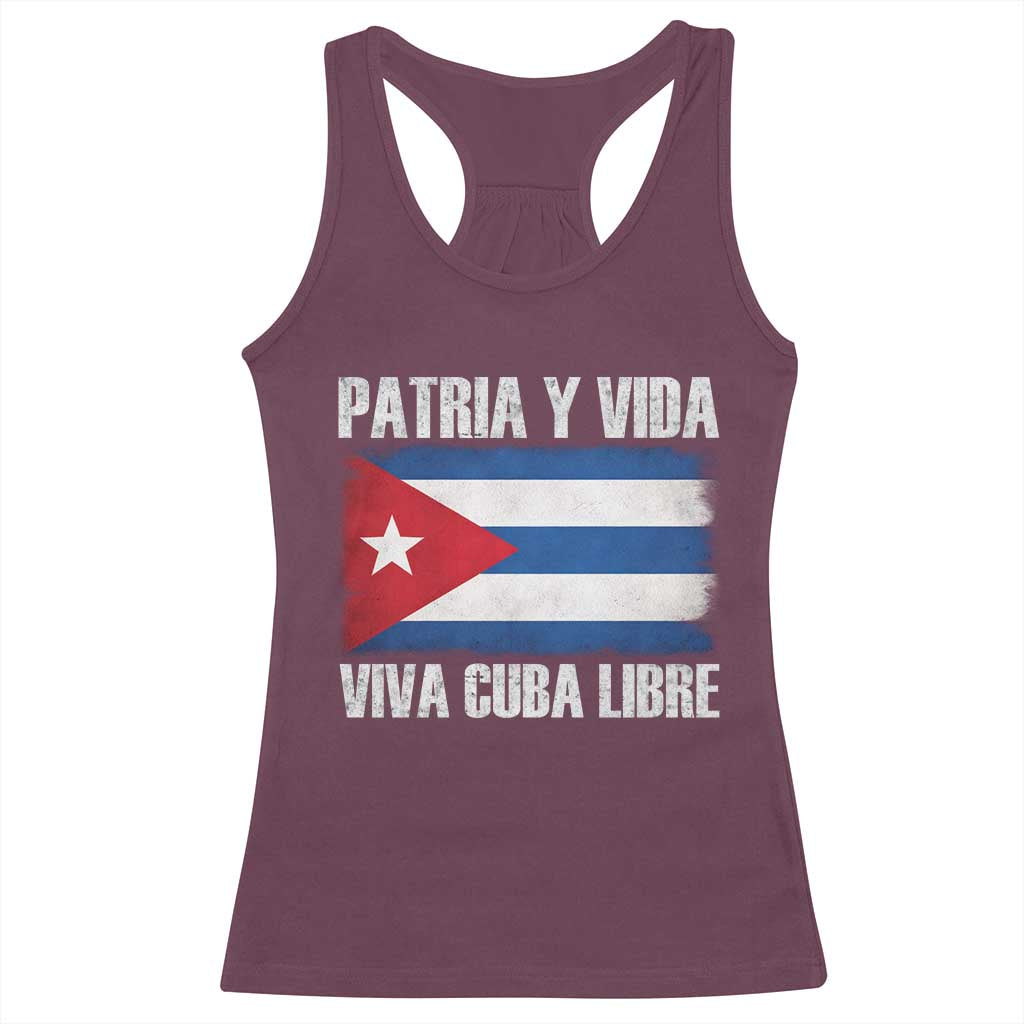 Patria y Vida Cuba Libre Racerback Tank Top Freedom Patriotic Cuban Flag TS11 Maroon Print Your Wear