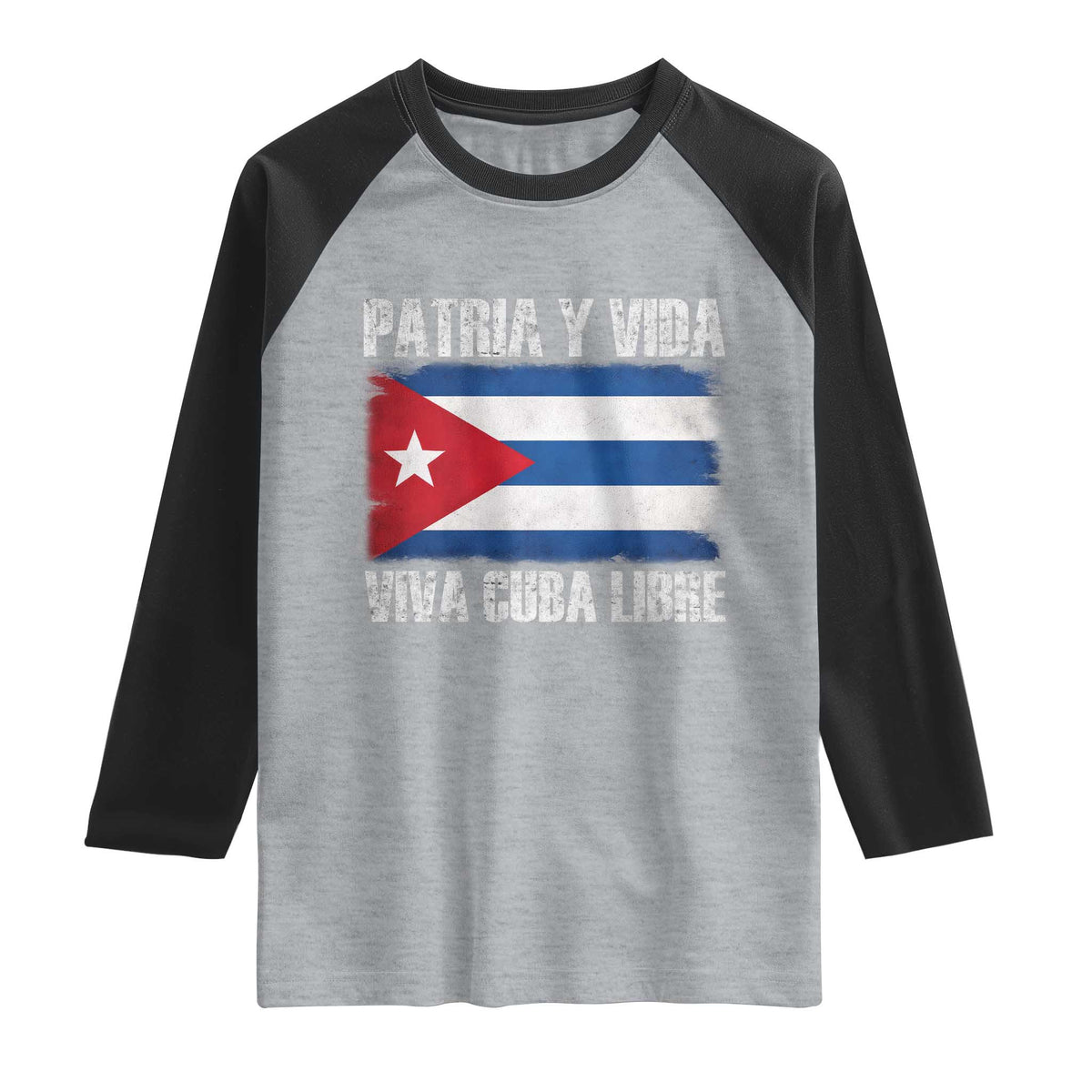 Patria y Vida Cuba Libre Raglan Shirt Freedom Patriotic Cuban Flag TS11 Heather Gray Black Print Your Wear