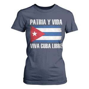 Patria y Vida Cuba Libre T Shirt For Women Freedom Patriotic Cuban Flag TS11 Navy Print Your Wear