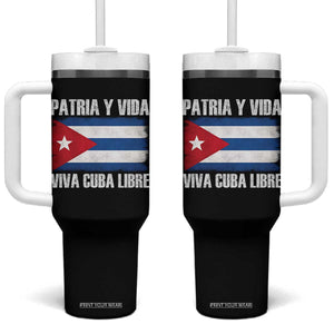 Patria y Vida Cuba Libre Tumbler With Handle Freedom Patriotic Cuban Flag TS11 One Size: 40 oz Black Print Your Wear