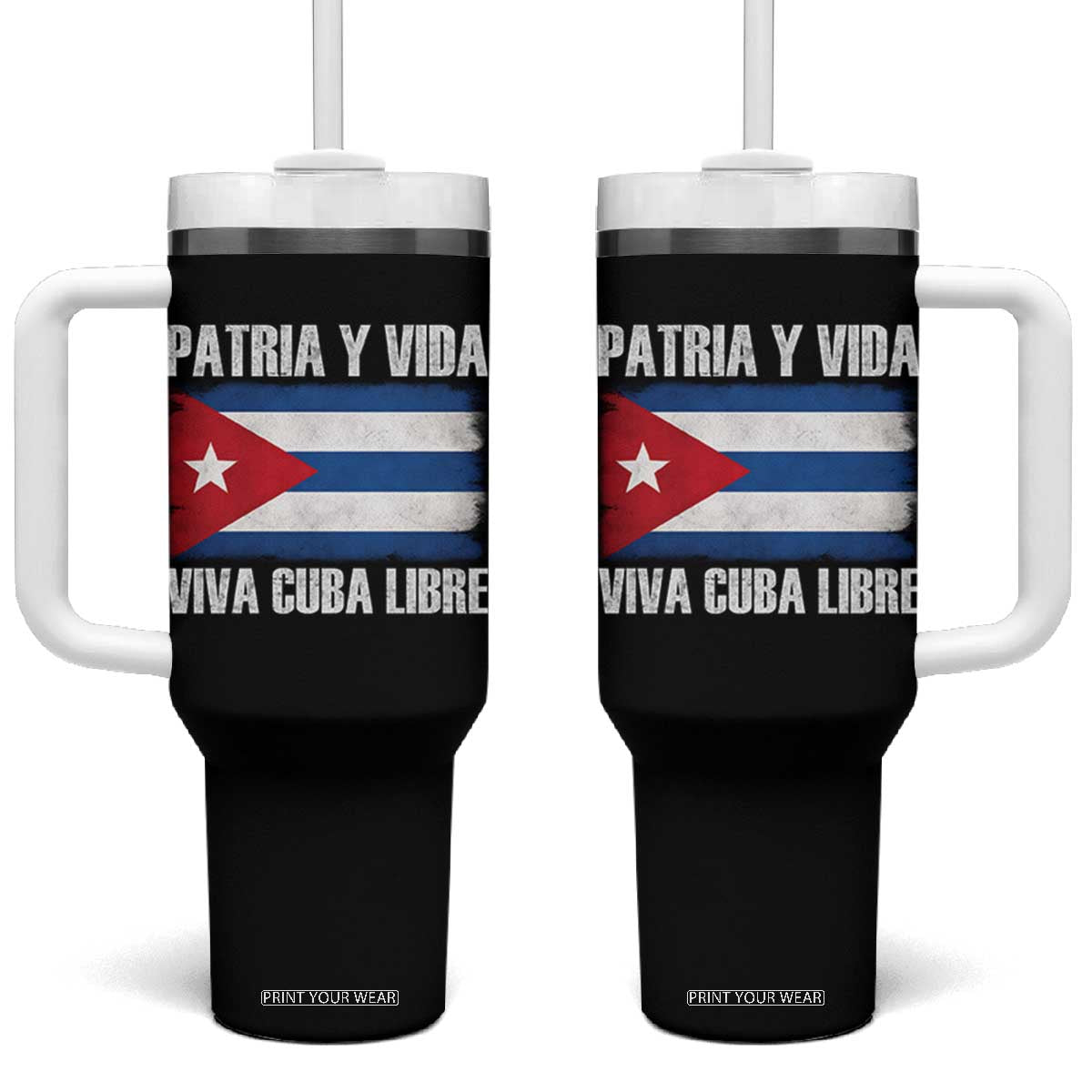 Patria y Vida Cuba Libre Tumbler With Handle Freedom Patriotic Cuban Flag TS11 One Size: 40 oz Black Print Your Wear