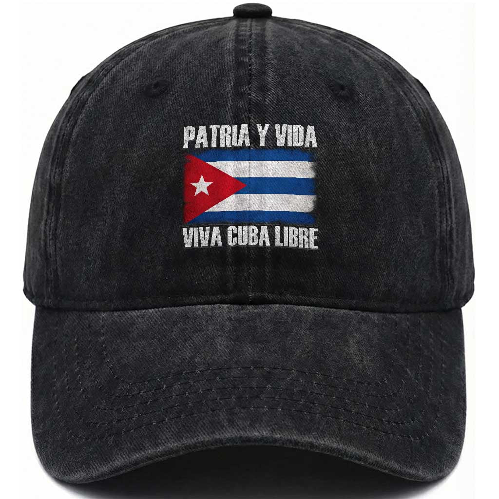 Patria y Vida Cuba Libre Washed Cotton Baseball Cap Freedom Patriotic Cuban Flag TS11 Print Your Wear