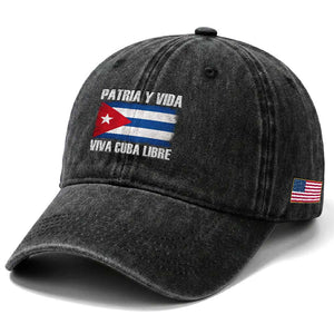 Patria y Vida Cuba Libre Washed Cotton Baseball Cap Freedom Patriotic Cuban Flag TS11 Print Your Wear