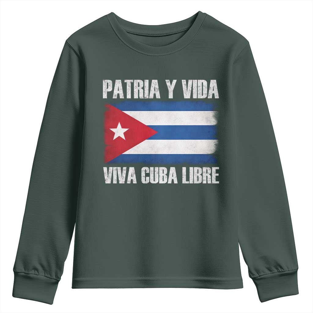 Patria y Vida Cuba Libre Youth Sweatshirt Freedom Patriotic Cuban Flag TS11 Dark Forest Green Print Your Wear