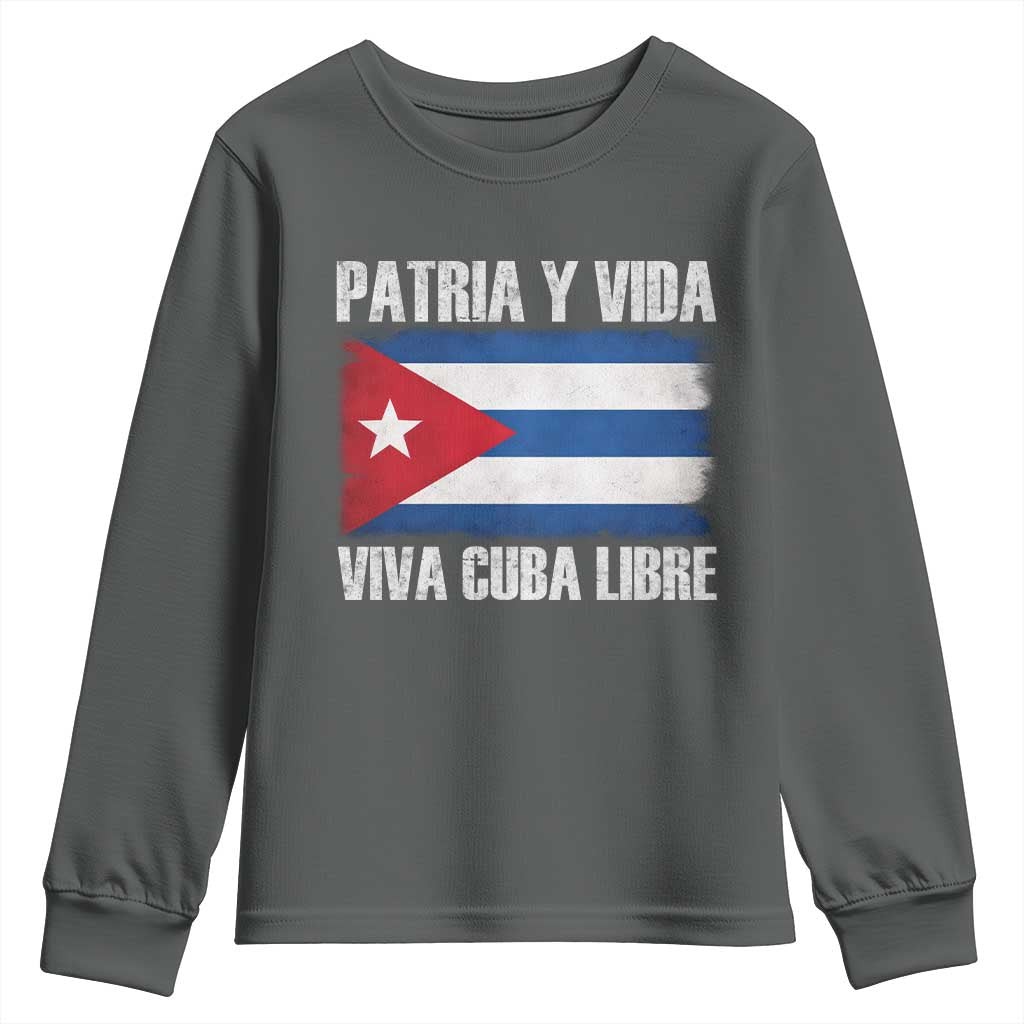 Patria y Vida Cuba Libre Youth Sweatshirt Freedom Patriotic Cuban Flag TS11 Dark Heather Print Your Wear