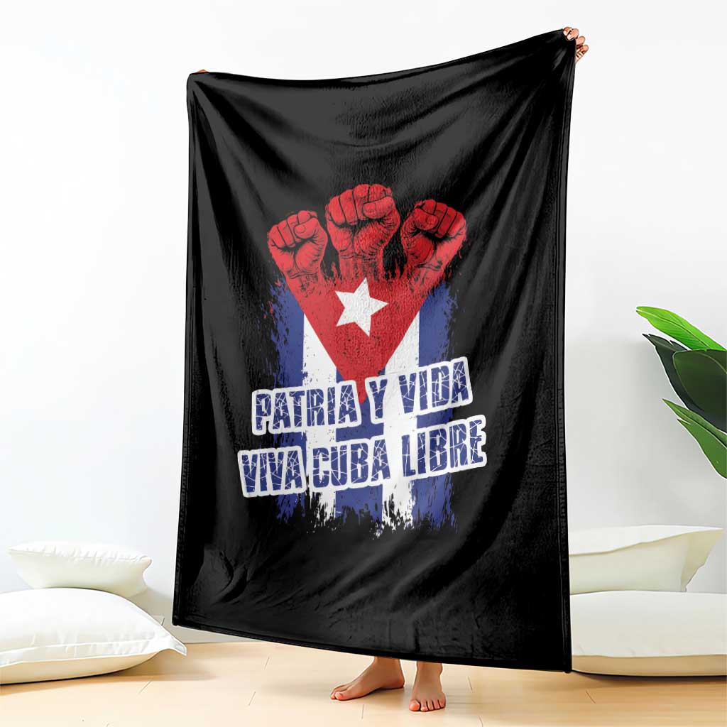 Patria y Vida Cuba Libre Throw Blanket Cuba Flag Fist Freedom Movement TS11 Print Your Wear