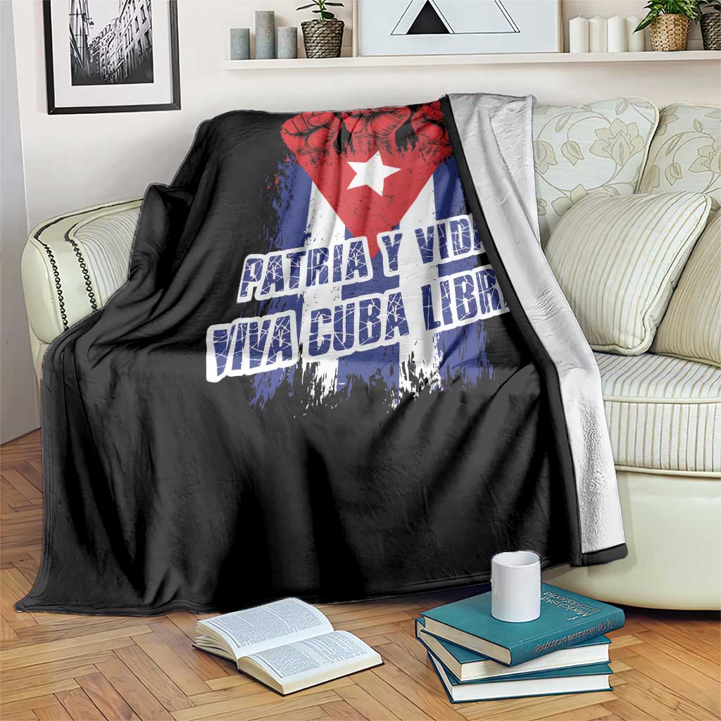 Patria y Vida Cuba Libre Throw Blanket Cuba Flag Fist Freedom Movement TS11 Print Your Wear