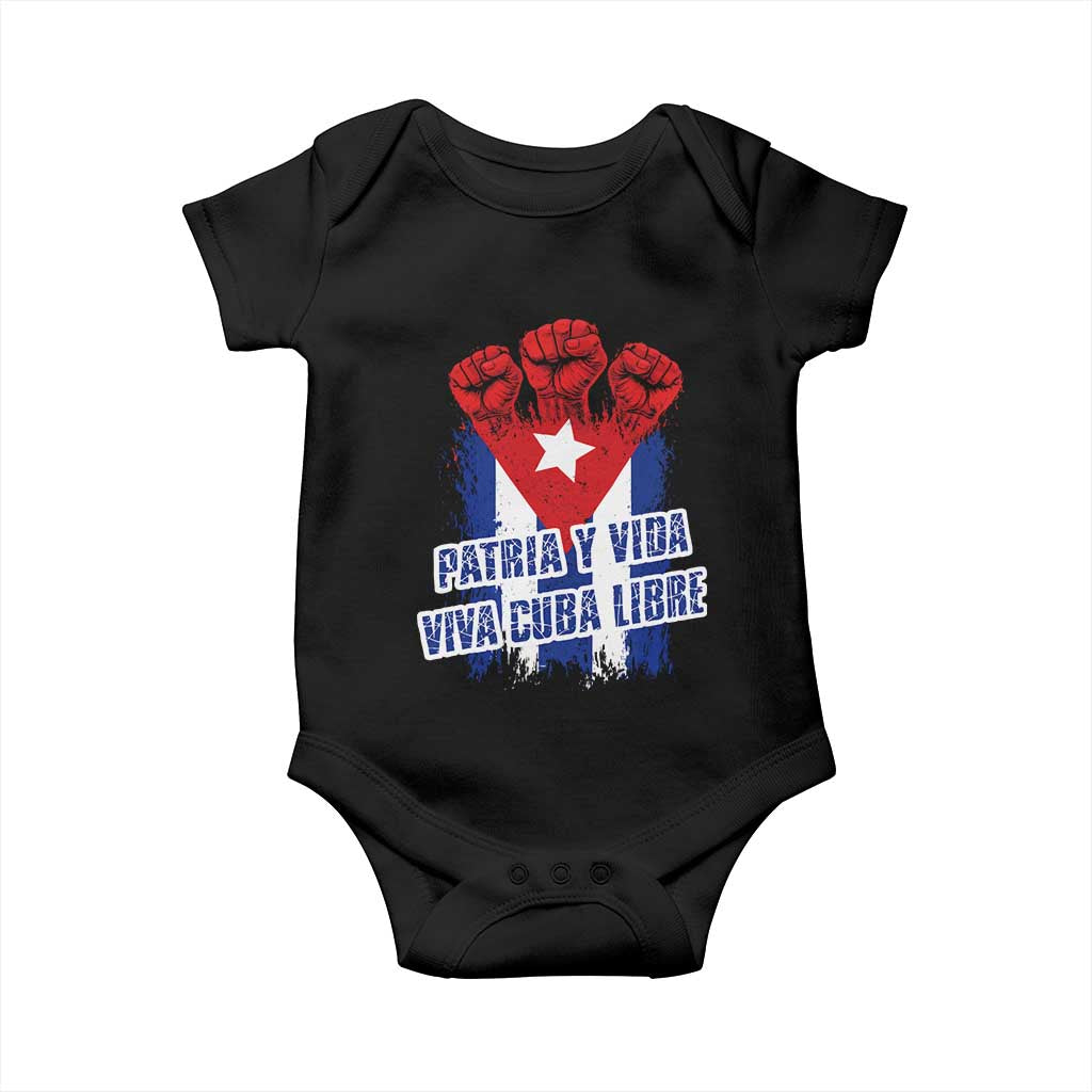 Patria y Vida Cuba Libre Baby Onesie Cuba Flag Fist Freedom Movement TS11 Black Print Your Wear