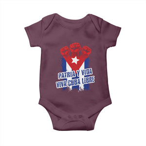 Patria y Vida Cuba Libre Baby Onesie Cuba Flag Fist Freedom Movement TS11 Maroon Print Your Wear