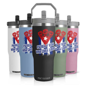 Patria y Vida Cuba Libre Flip Straw Tumbler Cuba Flag Fist Freedom Movement TS11 Print Your Wear