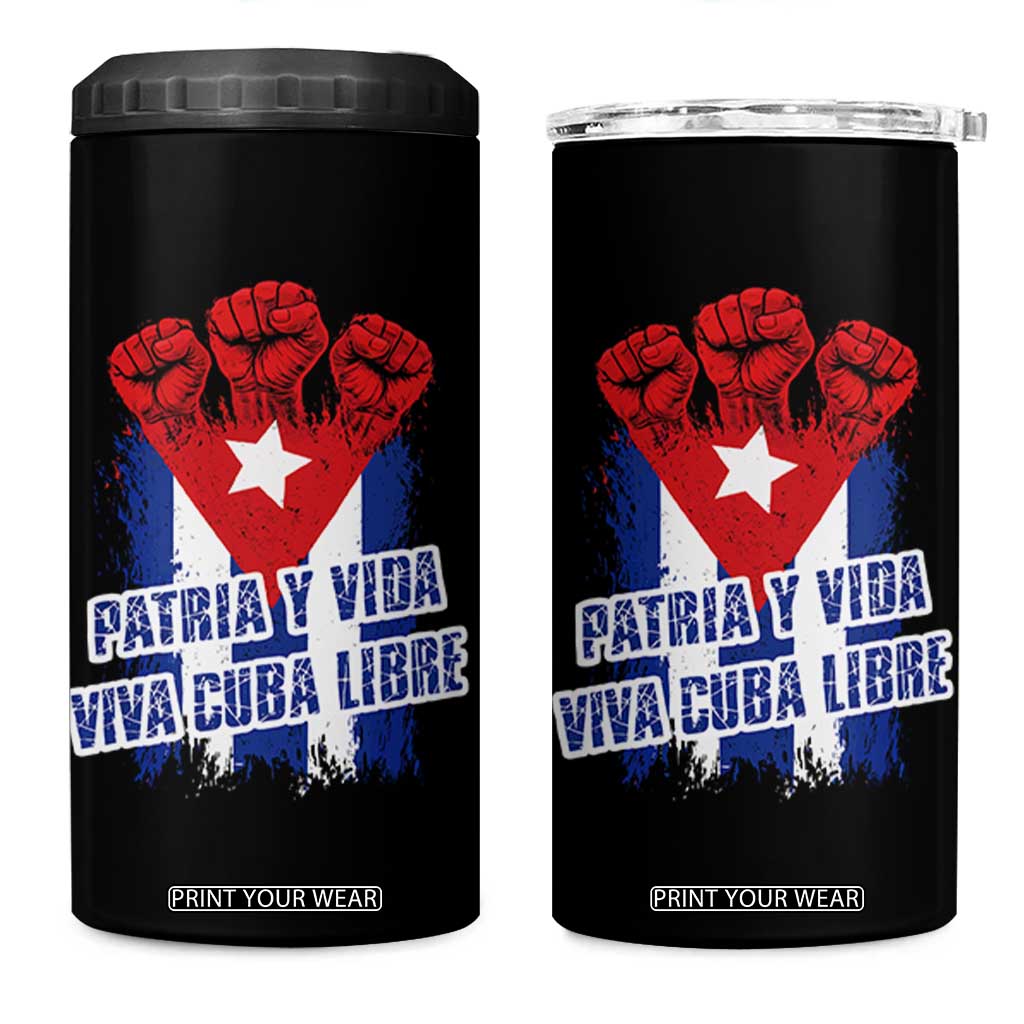 Patria y Vida Cuba Libre 4 in 1 Can Cooler Tumbler Cuba Flag Fist Freedom Movement TS11 One Size: 16 oz Black Print Your Wear