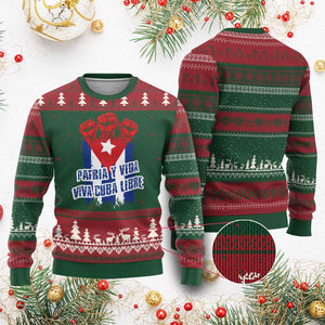 Patria y Vida Cuba Libre Ugly Christmas Sweater Cuba Flag Fist Freedom Movement TS11 Red Green Print Your Wear