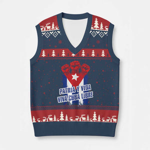 Patria y Vida Cuba Libre V-Neck Knit Sweater Vest Cuba Flag Fist Freedom Movement TS11 Navy Red Print Your Wear