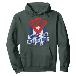 Patria y Vida Cuba Libre Hoodie Cuba Flag Fist Freedom Movement TS11 Dark Forest Green Print Your Wear