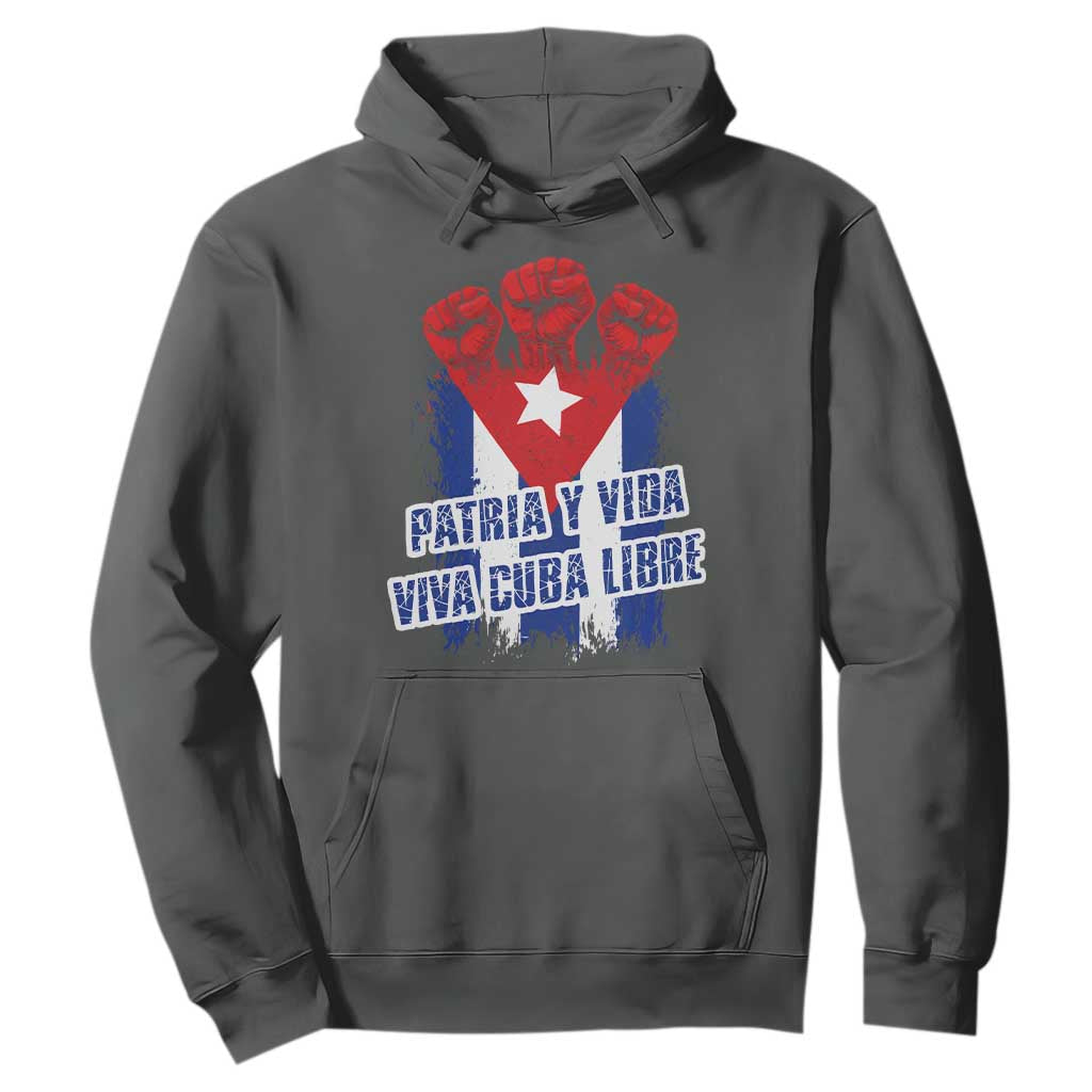 Patria y Vida Cuba Libre Hoodie Cuba Flag Fist Freedom Movement TS11 Dark Heather Print Your Wear
