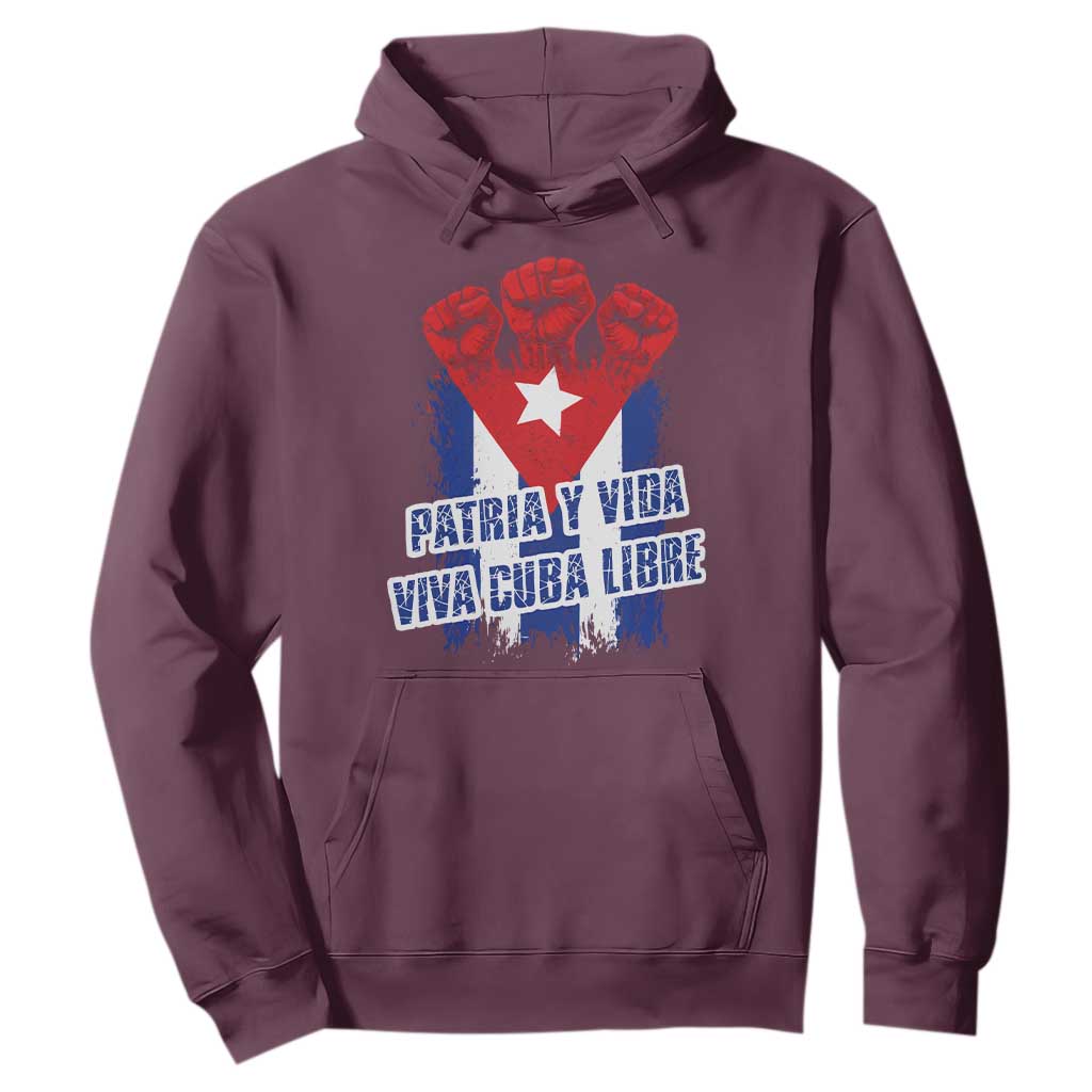 Patria y Vida Cuba Libre Hoodie Cuba Flag Fist Freedom Movement TS11 Maroon Print Your Wear