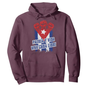 Patria y Vida Cuba Libre Hoodie Cuba Flag Fist Freedom Movement TS11 Maroon Print Your Wear