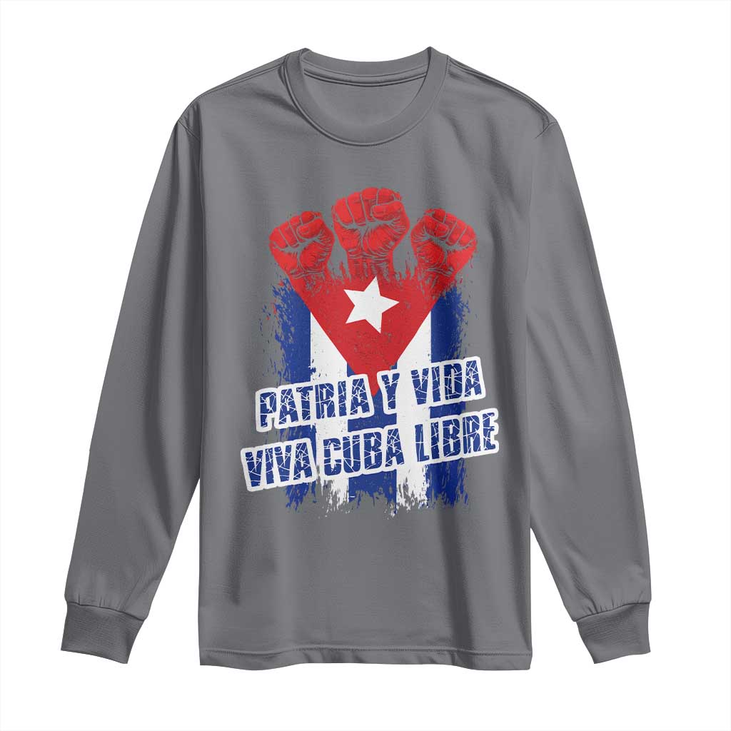 Patria y Vida Cuba Libre Long Sleeve Shirt Cuba Flag Fist Freedom Movement TS11 Charcoal Print Your Wear