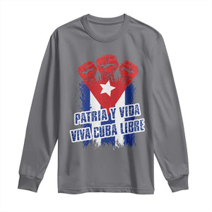 Patria y Vida Cuba Libre Long Sleeve Shirt Cuba Flag Fist Freedom Movement TS11 Charcoal Print Your Wear