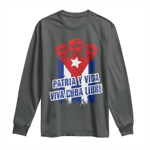 Patria y Vida Cuba Libre Long Sleeve Shirt Cuba Flag Fist Freedom Movement TS11 Dark Heather Print Your Wear