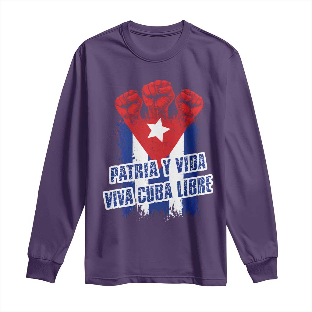 Patria y Vida Cuba Libre Long Sleeve Shirt Cuba Flag Fist Freedom Movement TS11 Purple Print Your Wear