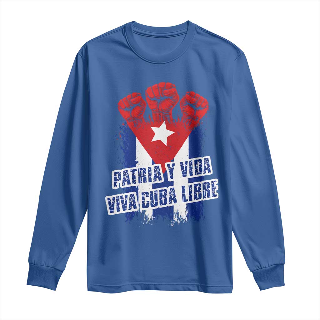 Patria y Vida Cuba Libre Long Sleeve Shirt Cuba Flag Fist Freedom Movement TS11 Royal Blue Print Your Wear