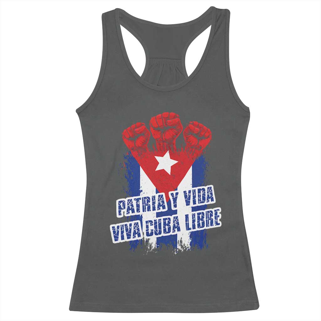 Patria y Vida Cuba Libre Racerback Tank Top Cuba Flag Fist Freedom Movement TS11 Dark Heather Print Your Wear