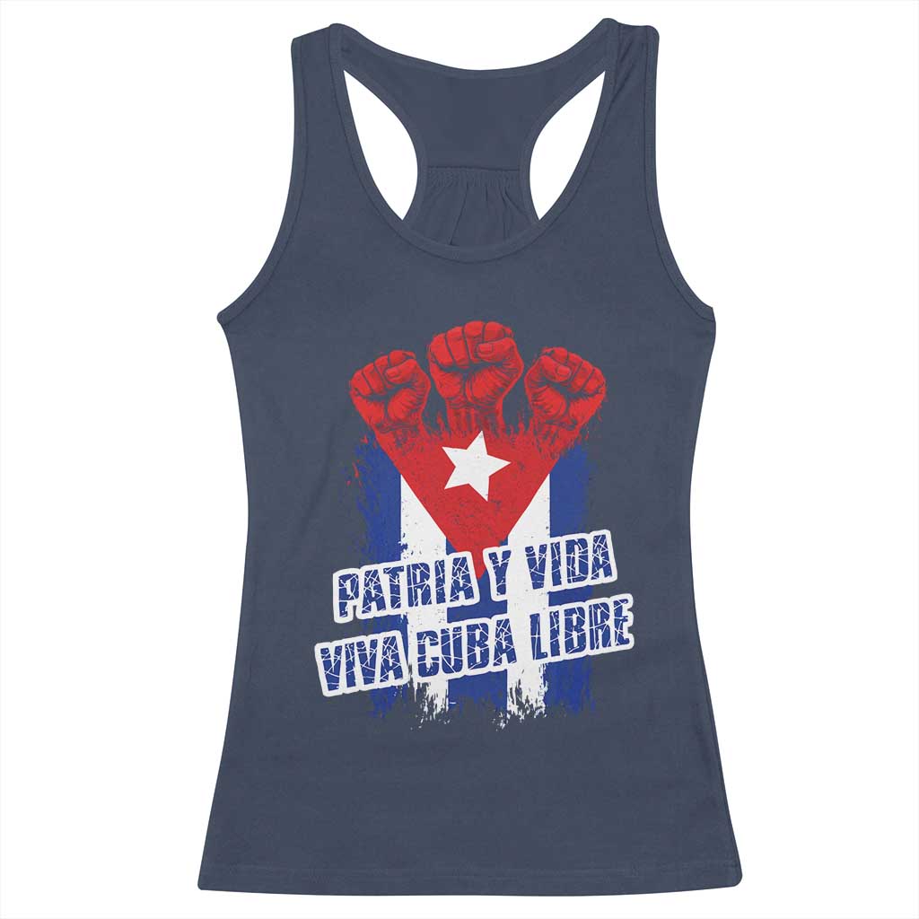 Patria y Vida Cuba Libre Racerback Tank Top Cuba Flag Fist Freedom Movement TS11 Navy Print Your Wear