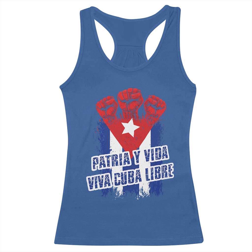 Patria y Vida Cuba Libre Racerback Tank Top Cuba Flag Fist Freedom Movement TS11 Royal Blue Print Your Wear