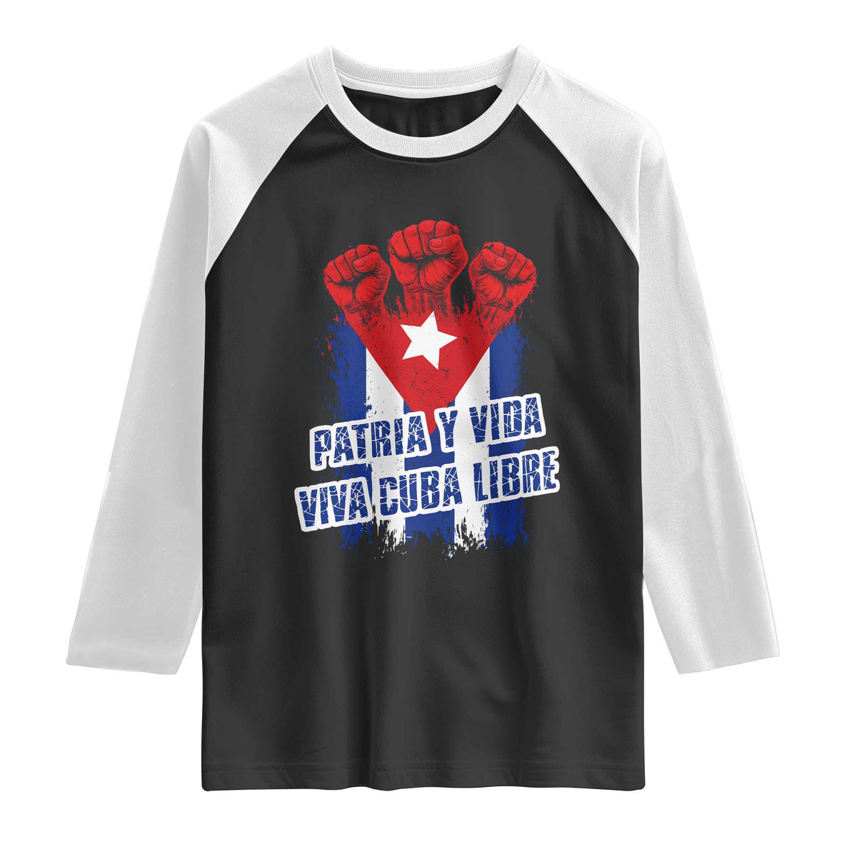 Patria y Vida Cuba Libre Raglan Shirt Cuba Flag Fist Freedom Movement TS11 Black White Print Your Wear