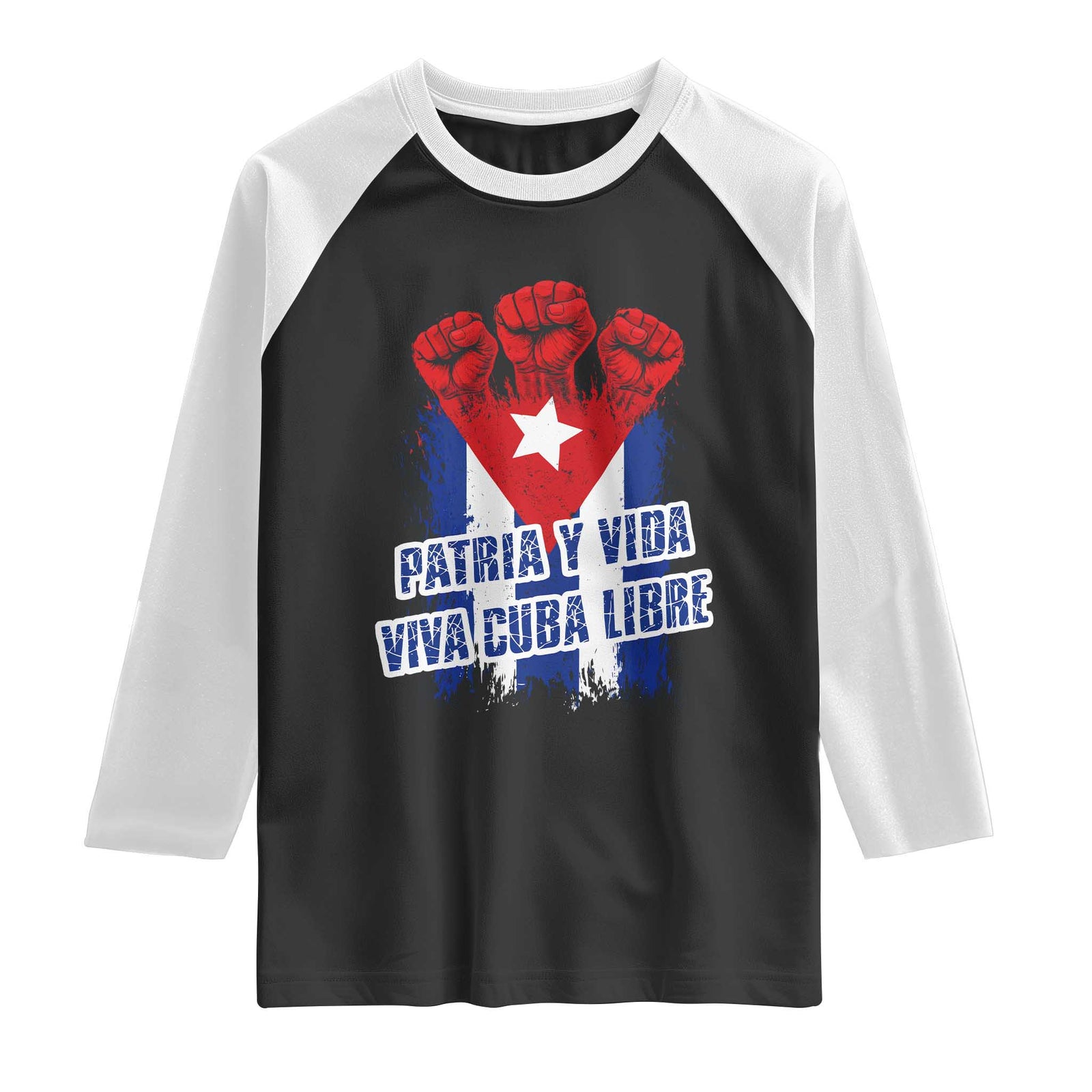 Patria y Vida Cuba Libre Raglan Shirt Cuba Flag Fist Freedom Movement TS11 Black White Print Your Wear