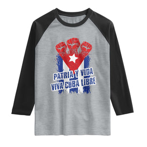 Patria y Vida Cuba Libre Raglan Shirt Cuba Flag Fist Freedom Movement TS11 Heather Gray Black Print Your Wear