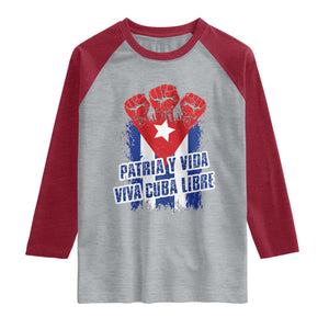 Patria y Vida Cuba Libre Raglan Shirt Cuba Flag Fist Freedom Movement TS11 Heather Gray Heather Red Print Your Wear