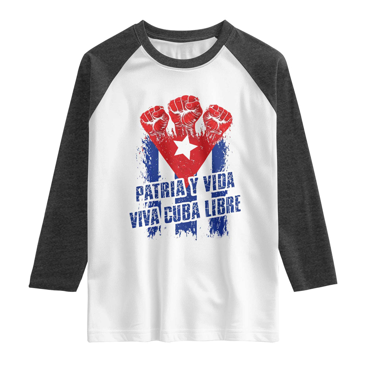 Patria y Vida Cuba Libre Raglan Shirt Cuba Flag Fist Freedom Movement TS11 White Heather Charcoal Print Your Wear
