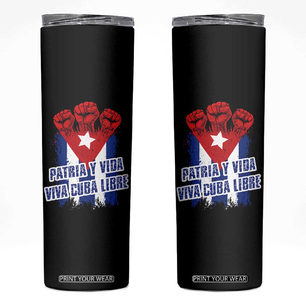 Patria y Vida Cuba Libre Skinny Tumbler Cuba Flag Fist Freedom Movement TS11 Black Print Your Wear