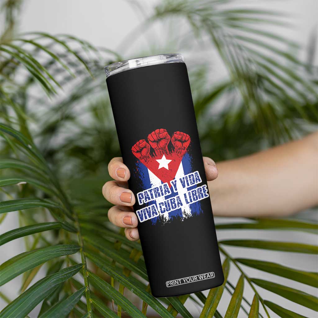 Patria y Vida Cuba Libre Skinny Tumbler Cuba Flag Fist Freedom Movement TS11 Print Your Wear
