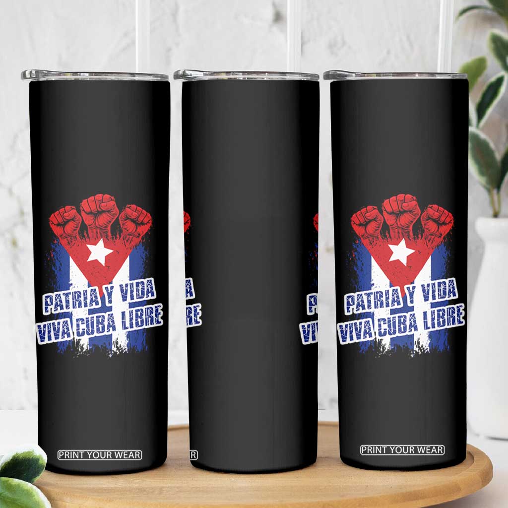 Patria y Vida Cuba Libre Skinny Tumbler Cuba Flag Fist Freedom Movement TS11 Print Your Wear