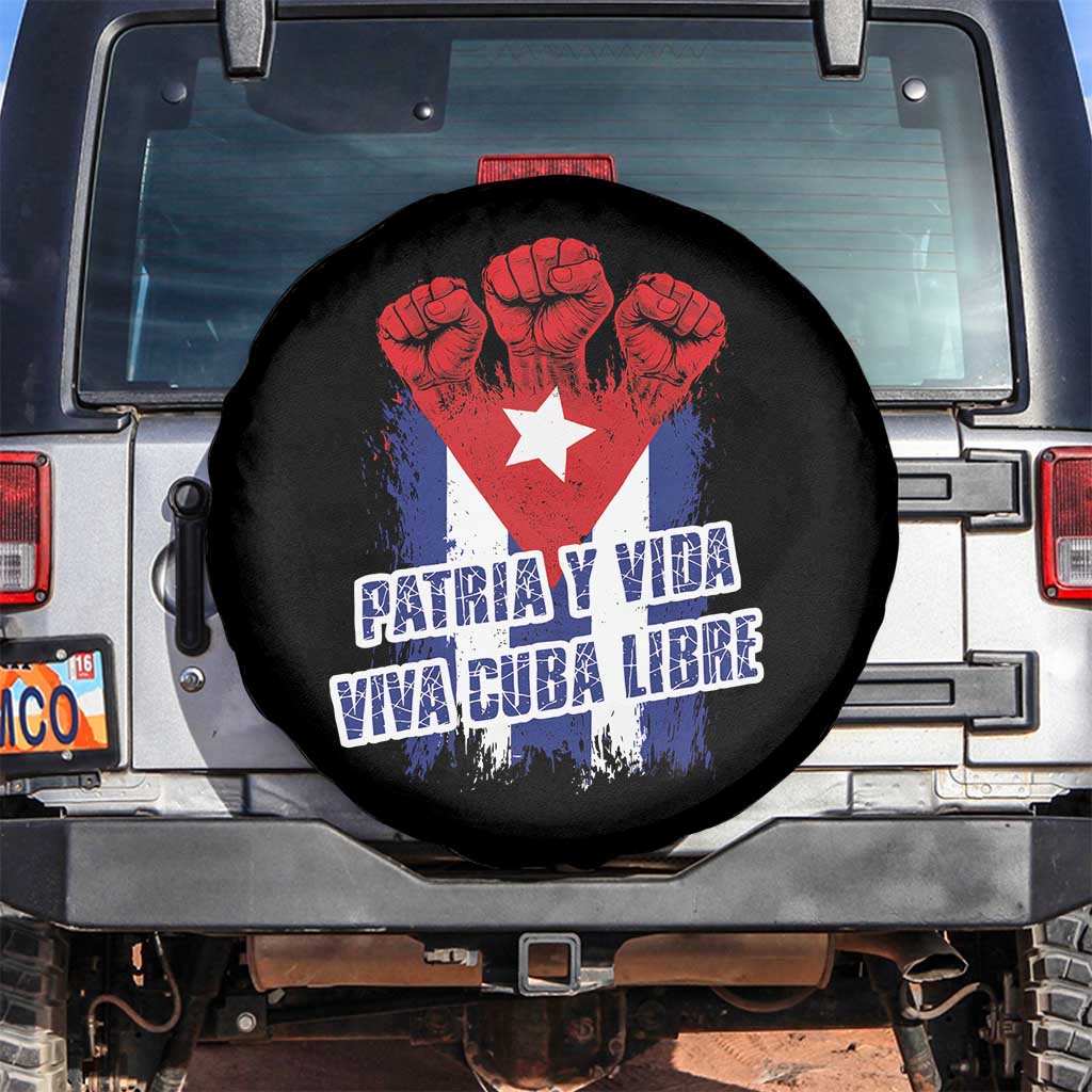 Patria y Vida Cuba Libre Spare Tire Cover Cuba Flag Fist Freedom Movement TS11 No hole Black Print Your Wear