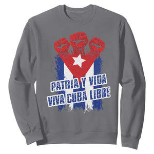 Patria y Vida Cuba Libre Sweatshirt Cuba Flag Fist Freedom Movement TS11 Charcoal Print Your Wear