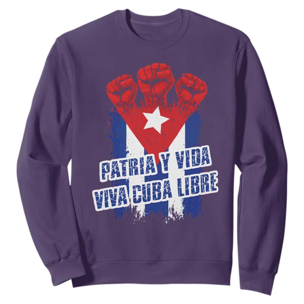 Patria y Vida Cuba Libre Sweatshirt Cuba Flag Fist Freedom Movement TS11 Purple Print Your Wear