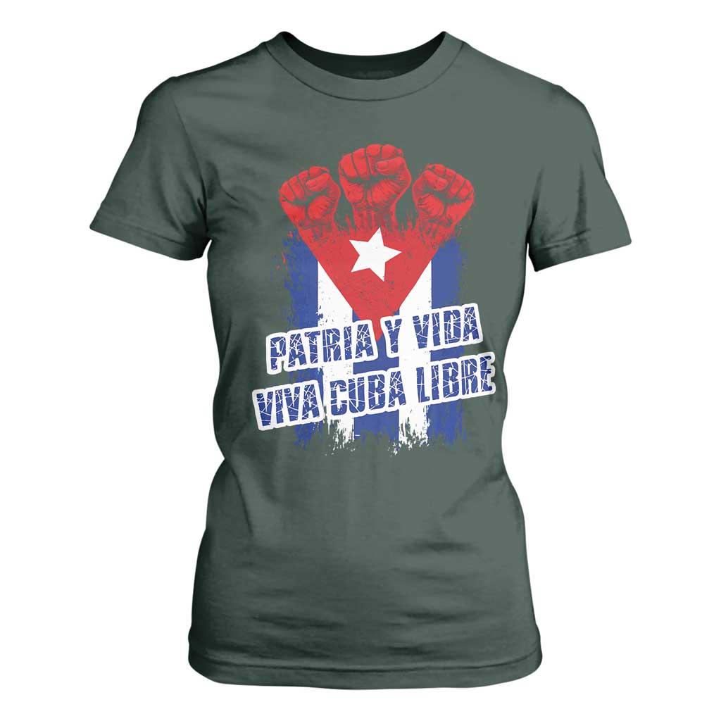 Patria y Vida Cuba Libre T Shirt For Women Cuba Flag Fist Freedom Movement TS11 Dark Forest Green Print Your Wear